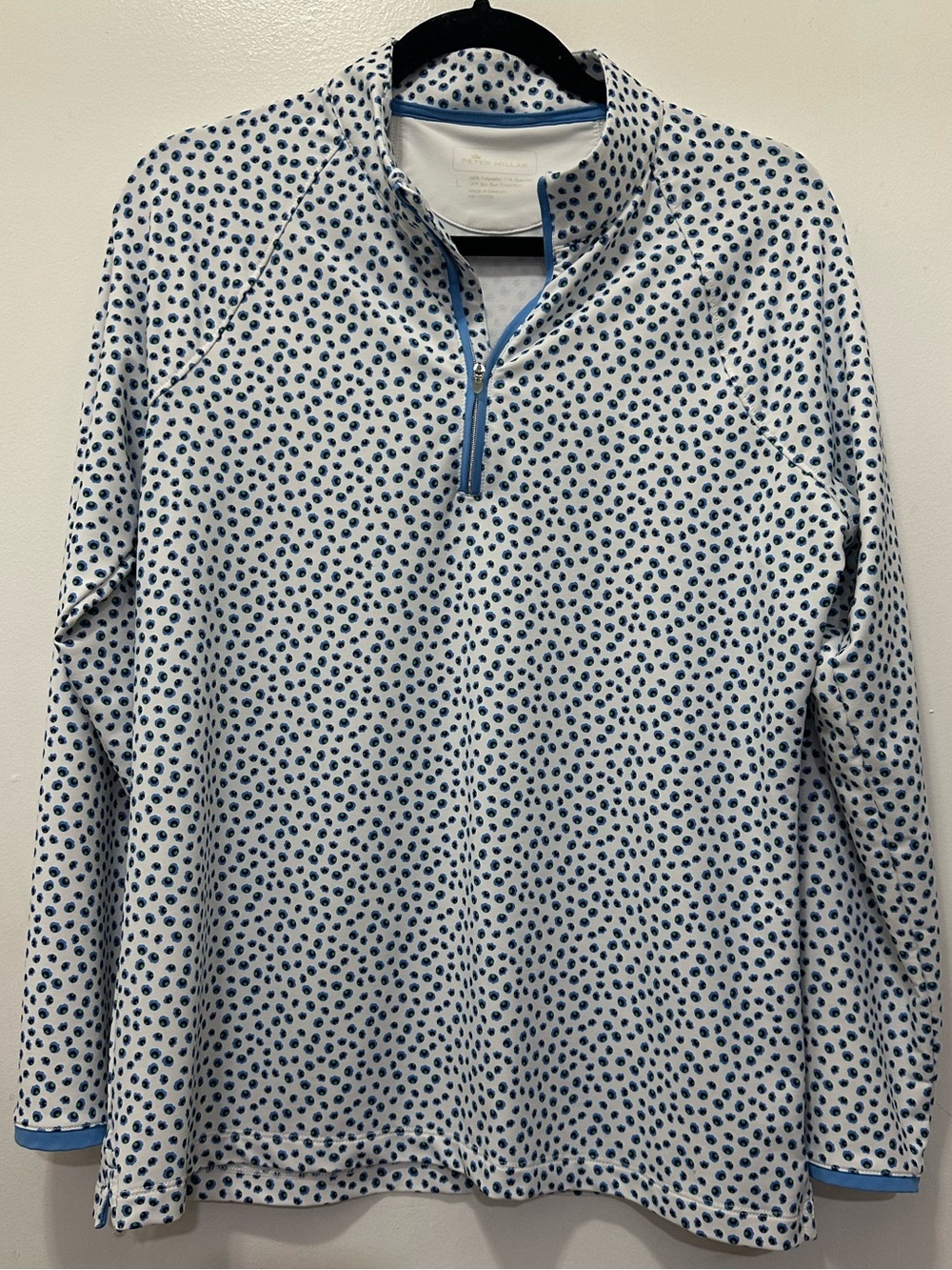 Peter Millar Women’s Performance Quarter-Zip Pullover with Blue Dot Print Sz L
